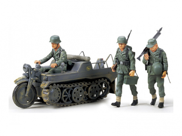 35029 Tamiya Немецкий гусеничный мотоцикл Kettenkraftrad с 3 фигурами (1:35)