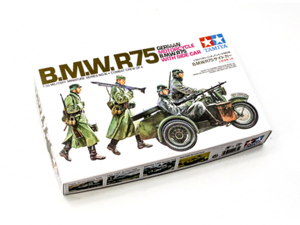 35016 Tamiya Немецкие мотоциклисты на BMW R75 с коляской 4 фигуры (1:35)