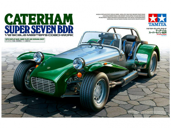 10204 Tamiya Автомобил Caterham Super Seven BDR, с подставкой и булыжной мостовой для диорамы (1:12)